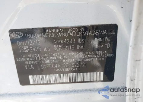 2013 Hyundai Sonata Limited z USA, uszkodzony, nr VIN 5NPEC4AC2DH622721